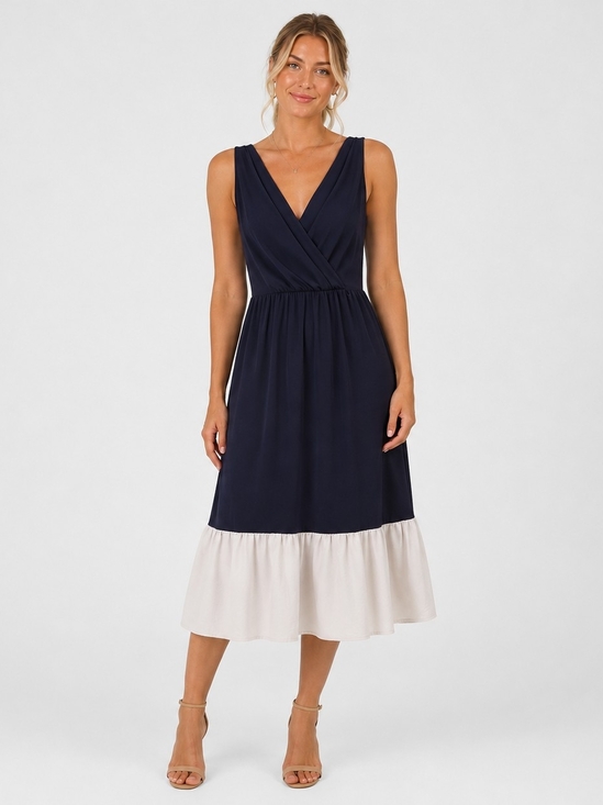 Dkny Dresses & Skirts - DKNY Navy Midi Dress with Cream Ruffle Hem